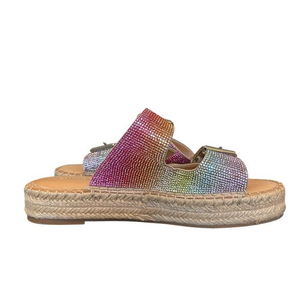 Gianni Bini Tyyla Rainbow Rhinestone Embellished Platforms Sz 8.5 Festival Boho - Picture 6 of 13